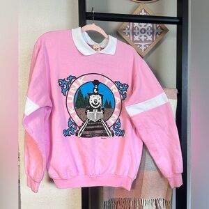 Vintage Pink Skunk Train Graphic Sweatshirt Size L Western Shirtline